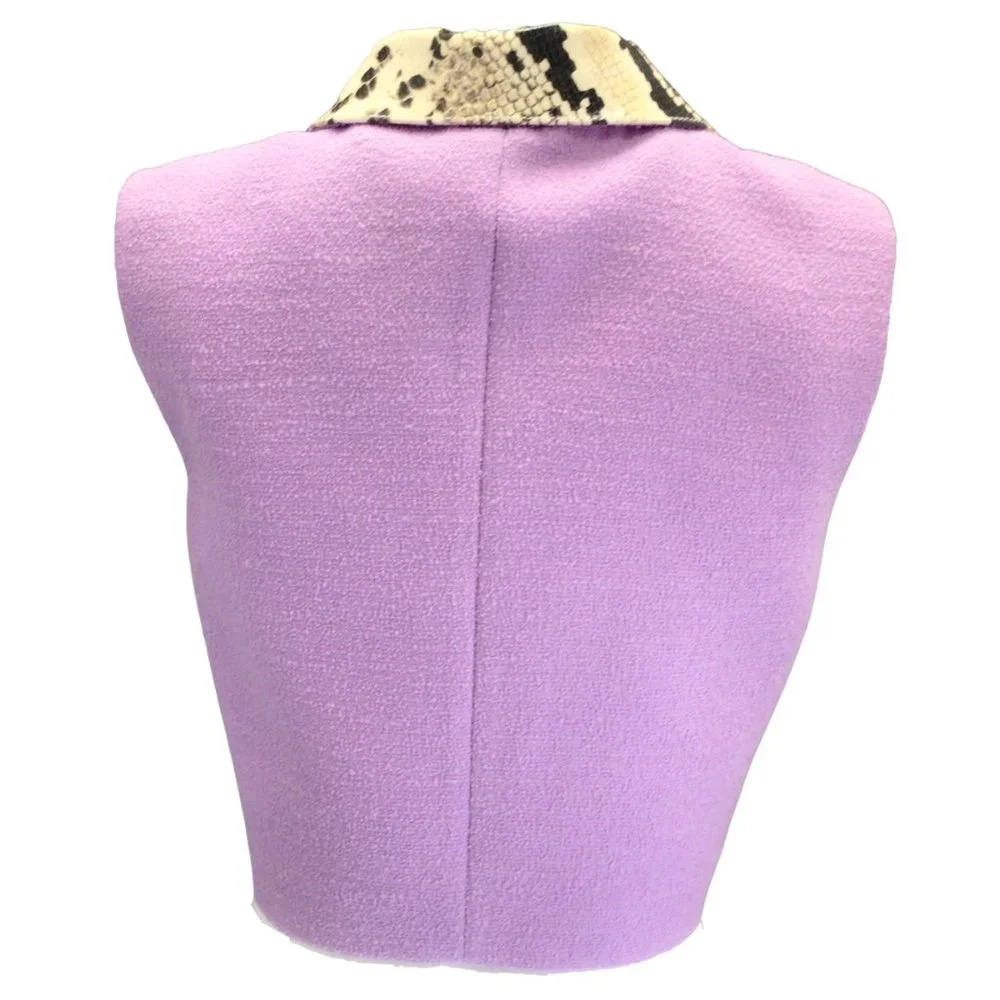 ALESSANDRA RICH LILAC PYTHON PRINT LEATHER COLLAR TWEED BOUCLE KNIT GILET VEST - Picture 3 of 5